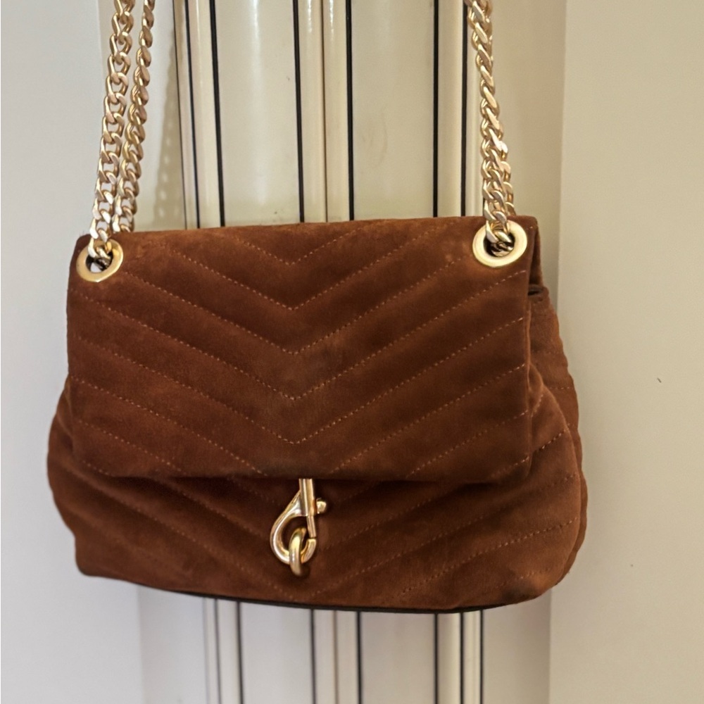 Rebecca Minkoff Suede Quilted Chain Edie Flap Shoulder Bag Crossbody